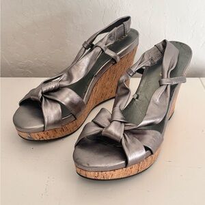 Me Too Metallic Leather Knot Cork Heel Wedge Platform Sandals, Women’s 7